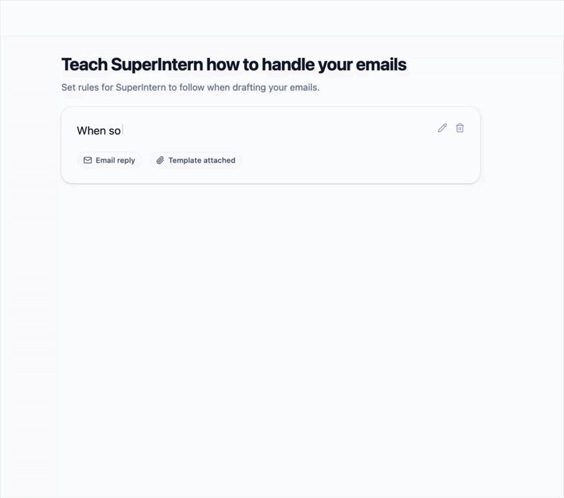 SuperIntern inbox showing emails that need attention, drafted replies and sent items
